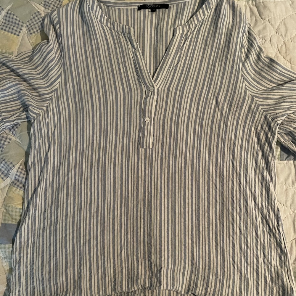 19 Cooper blue and white striped blouse 1x-co